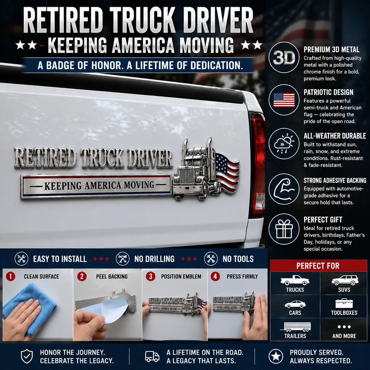 🎁Last Day Promo: 50% OFF -🚚 Retired Truck Driver Car Emblem Badge