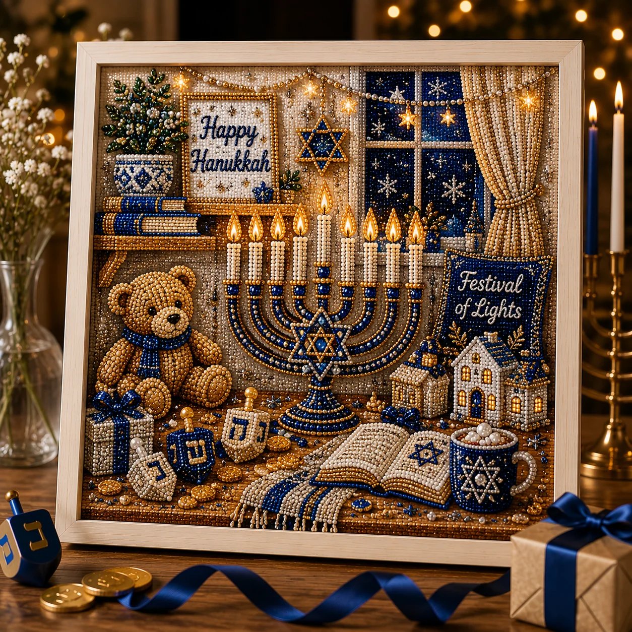 🧘Relaxing & Beginner-Friendly - 🕎✨DIY Hanukkah Pearl Art Kit(❤Same as the Vedio)