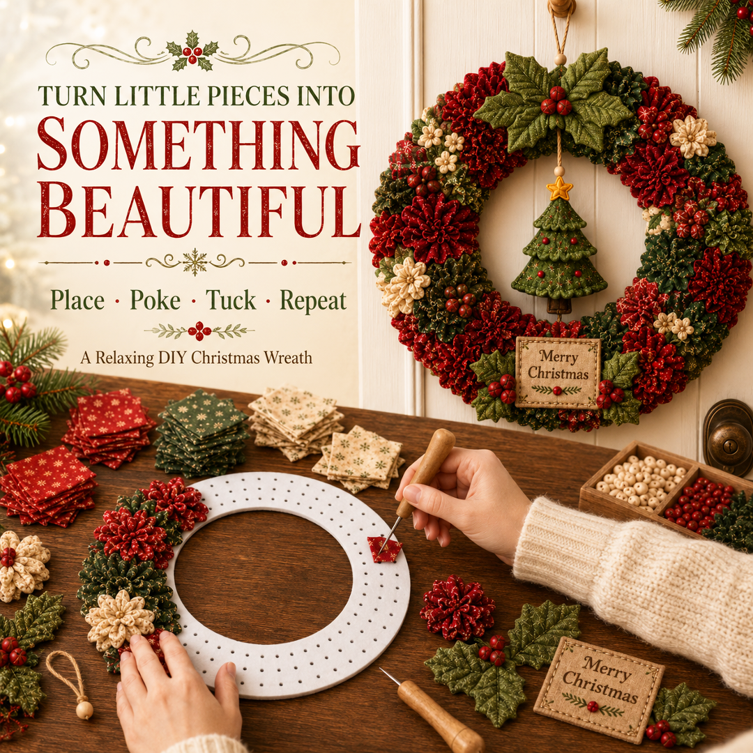 DIY Christmas fabric poke art wreath craft