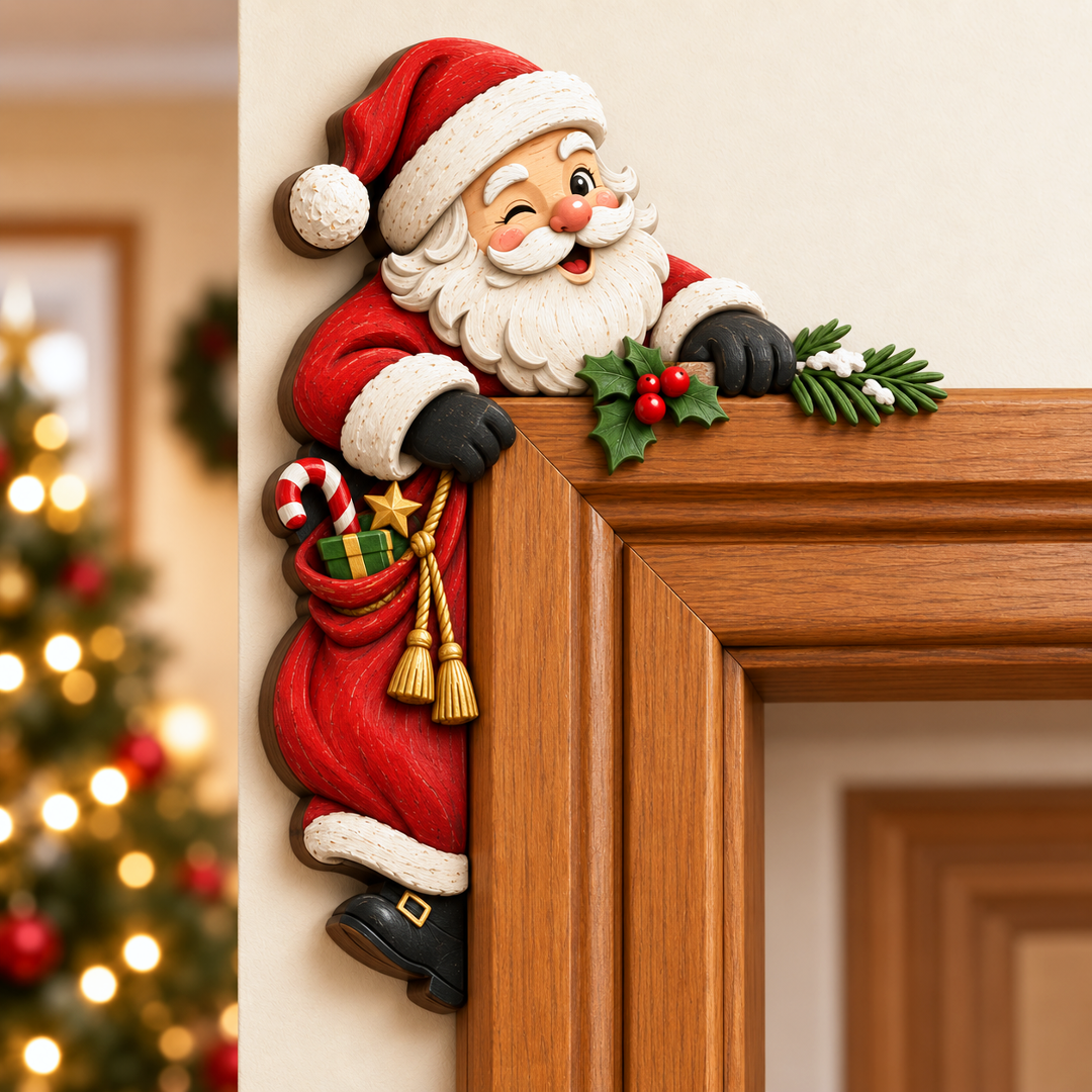 🔥Last 75pcs🎉-🎅🚪Christmas Peekaboo Door Frame Corner Decor – A Little Holiday Surprise Around Every Corner