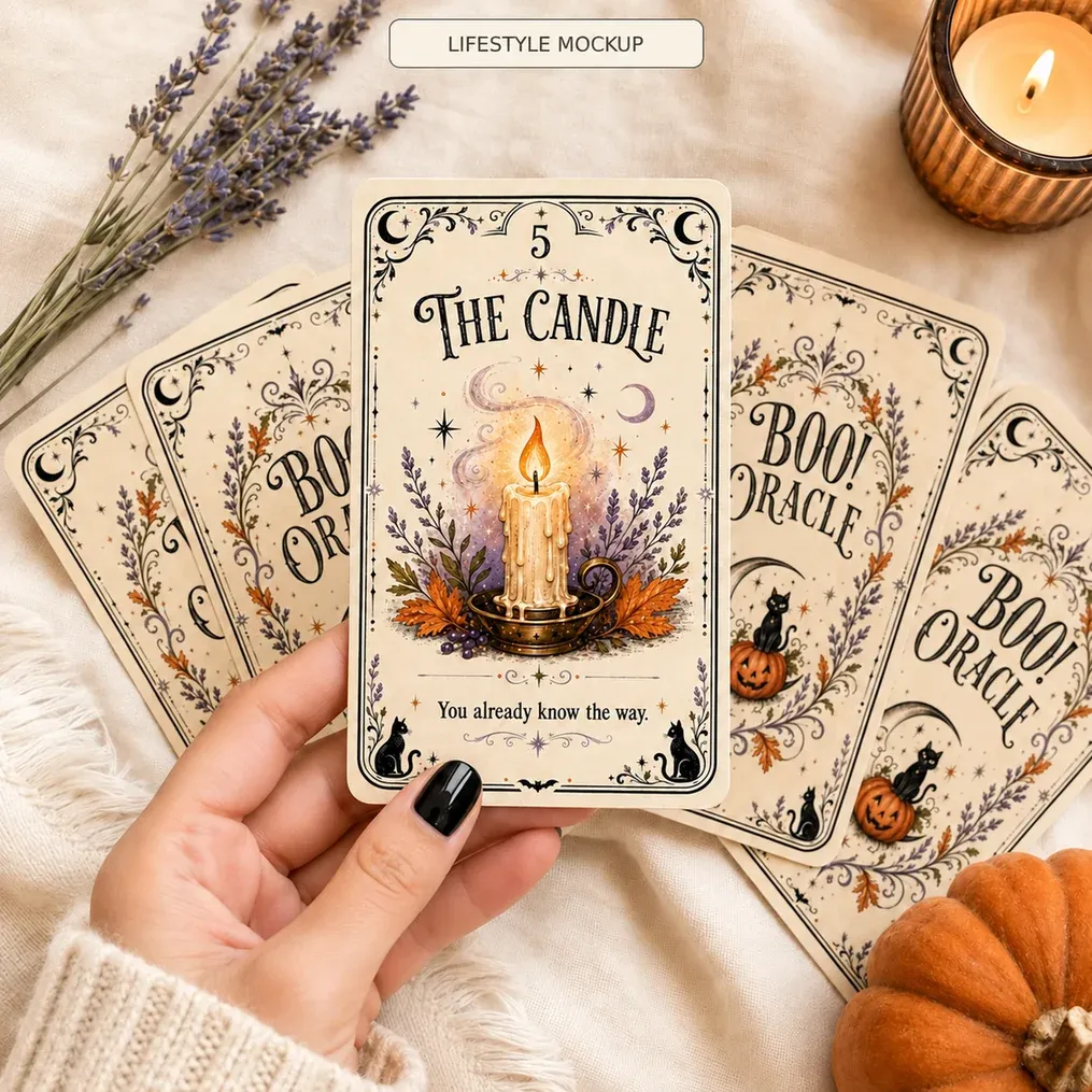 Halloween oracle card held in hand