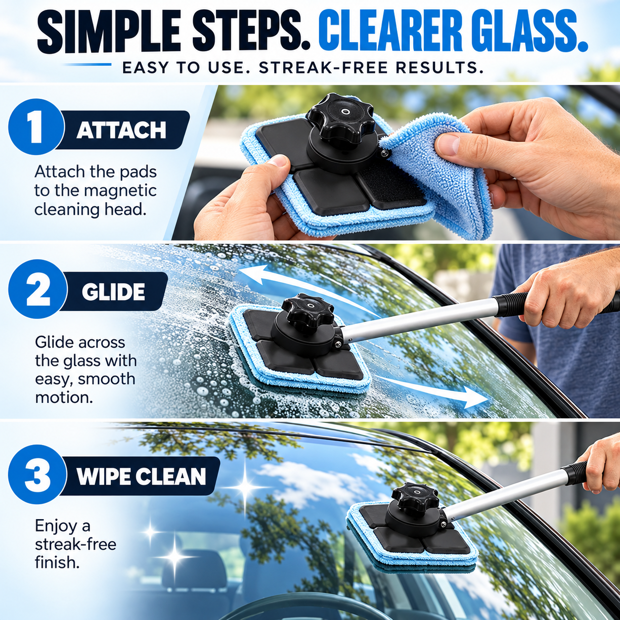 Two Sided Magnetic Windshield Cleaning System