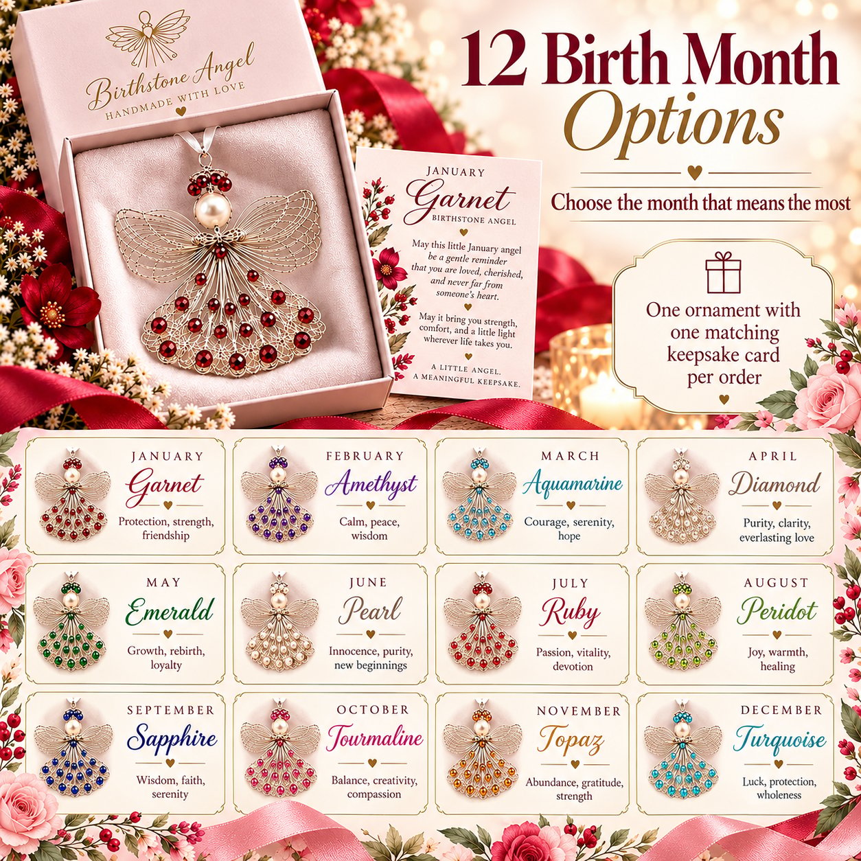 🔥Last 40pcs🎉-🕊️✨Handmade Wire Birthstone Angel Ornament💎💌Sentimental Keepsake Gift