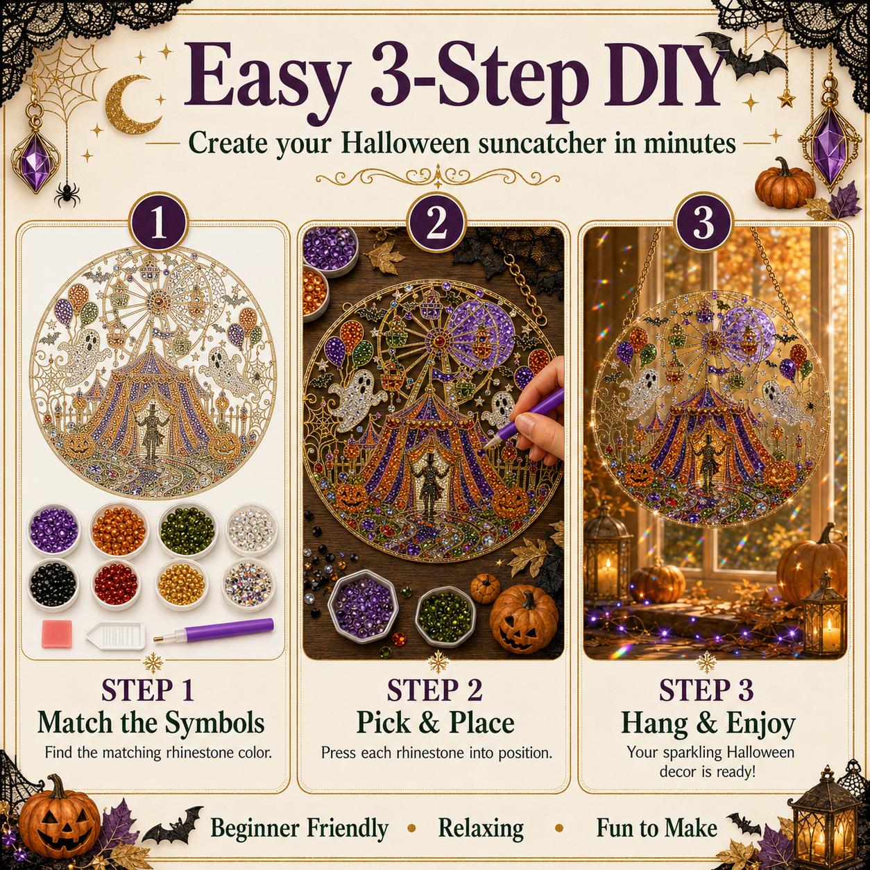 🔥Limited Time 70% OFF – 🎃💀 Halloween Skeleton Cowboy Suncatcher Diamond Art Hanging Ornament Kit – Sparkling DIY Window Decor