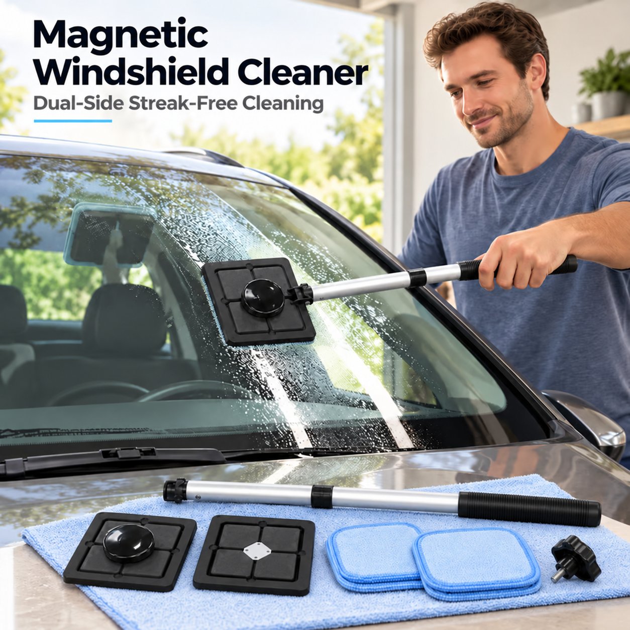 🎁Last Day 70% OFF -Dual Magnetic Car Windshield Cleaner | Streak-Free Auto Glass Cleaning Kit