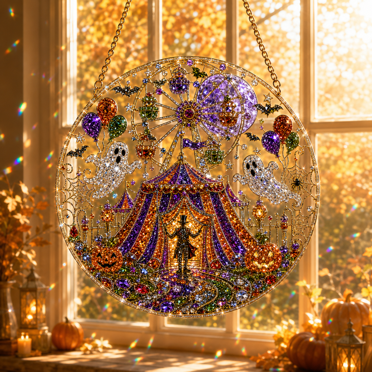 🔥Limited Time 70% OFF – 🎃💀 Halloween Skeleton Cowboy Suncatcher Diamond Art Hanging Ornament Kit – Sparkling DIY Window Decor