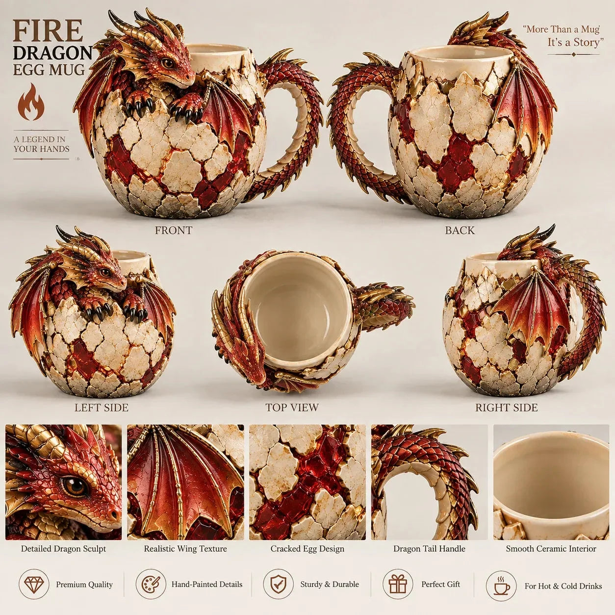 🔥Last 42 pcs🎉-🐉🥚Dragon Egg Fantasy Sculpted Mug |A Unique Gift for Dragon Lovers!