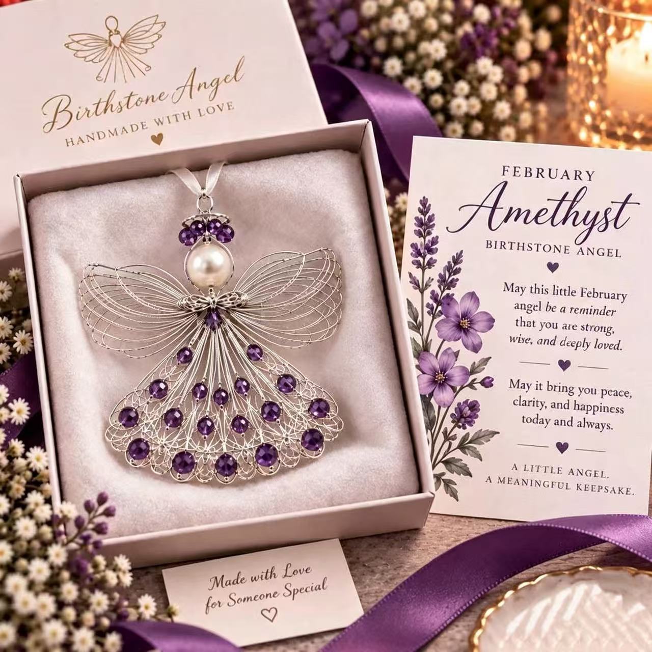 🔥Last 40pcs🎉-🕊️✨Handmade Wire Birthstone Angel Ornament💎💌Sentimental Keepsake Gift