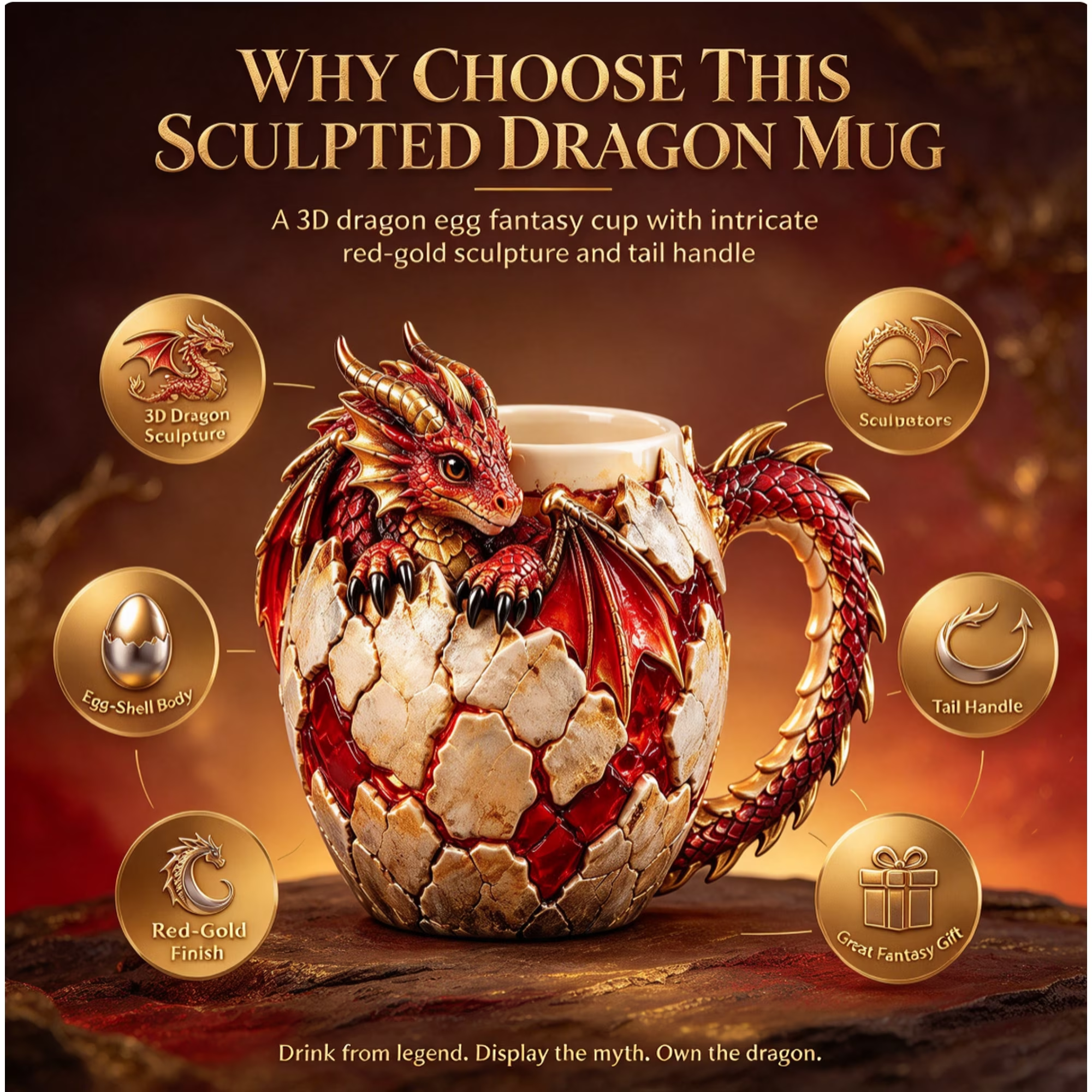 🔥Last 42 pcs🎉-🐉🥚Dragon Egg Fantasy Sculpted Mug |A Unique Gift for Dragon Lovers!