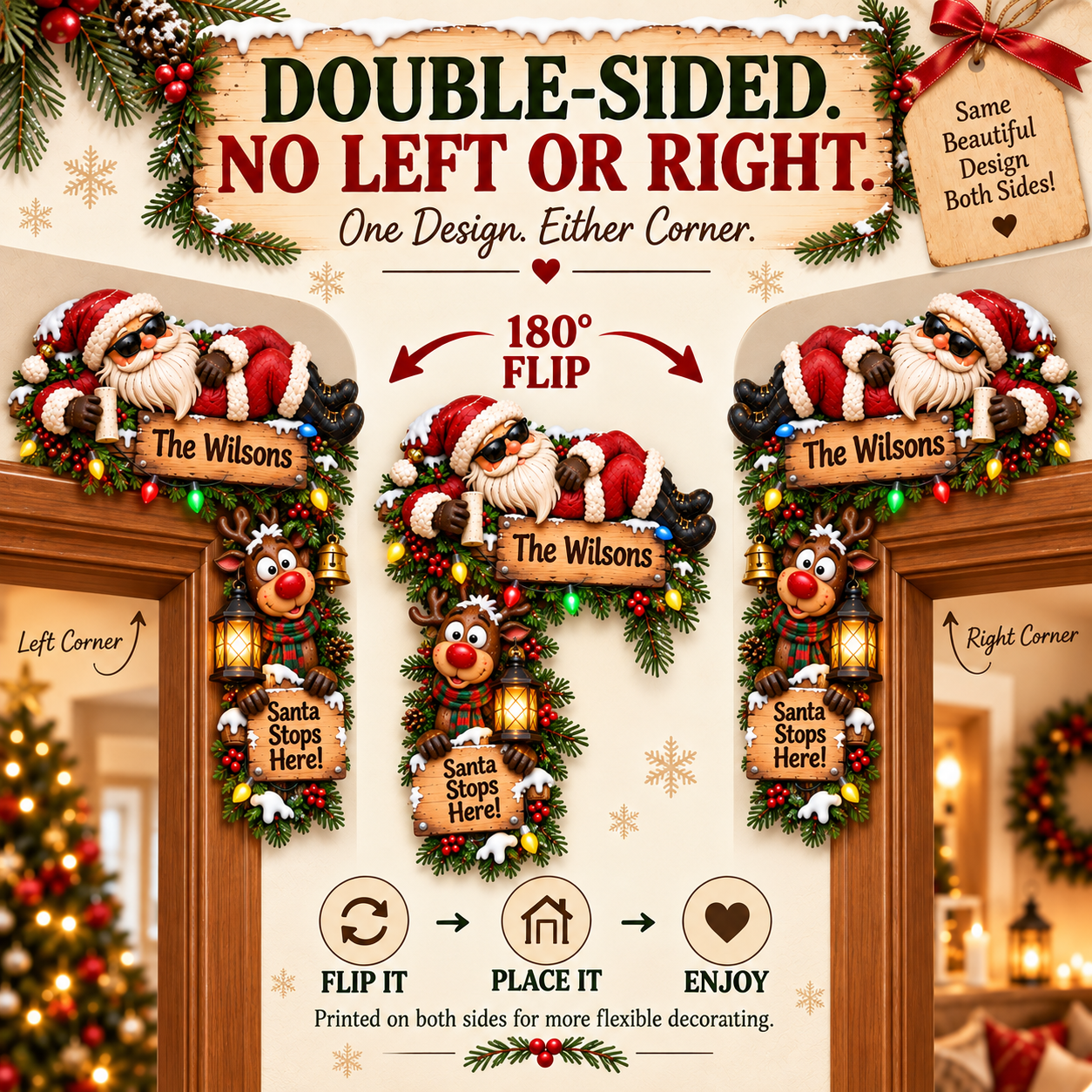Double-sided Christmas door corner decoration