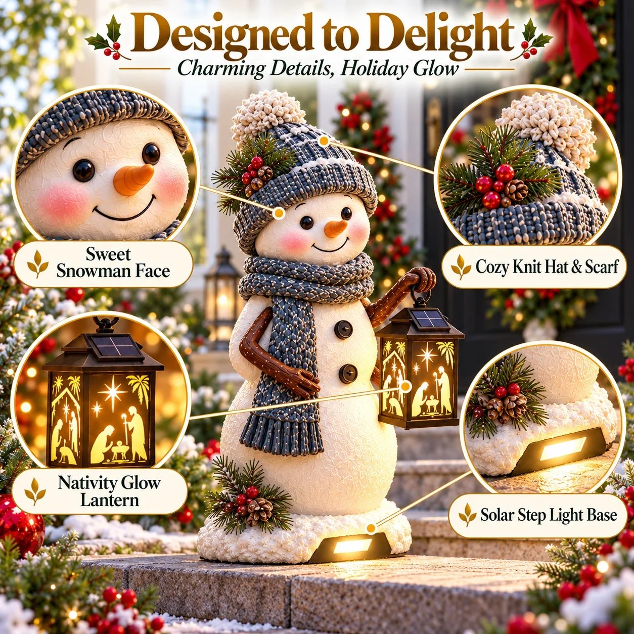 🔥Last 40pcs🎉-⛄✨ Snowman Nativity Glow – Solar Christmas Step Light with Holy Family Projection 🎄✝️