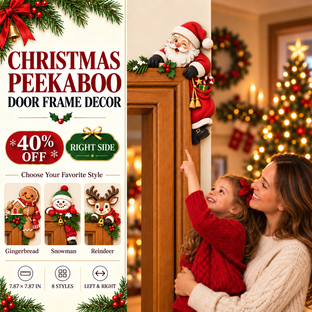 🔥Last 75pcs🎉-🎅🚪Christmas Peekaboo Door Frame Corner Decor – A Little Holiday Surprise Around Every Corner