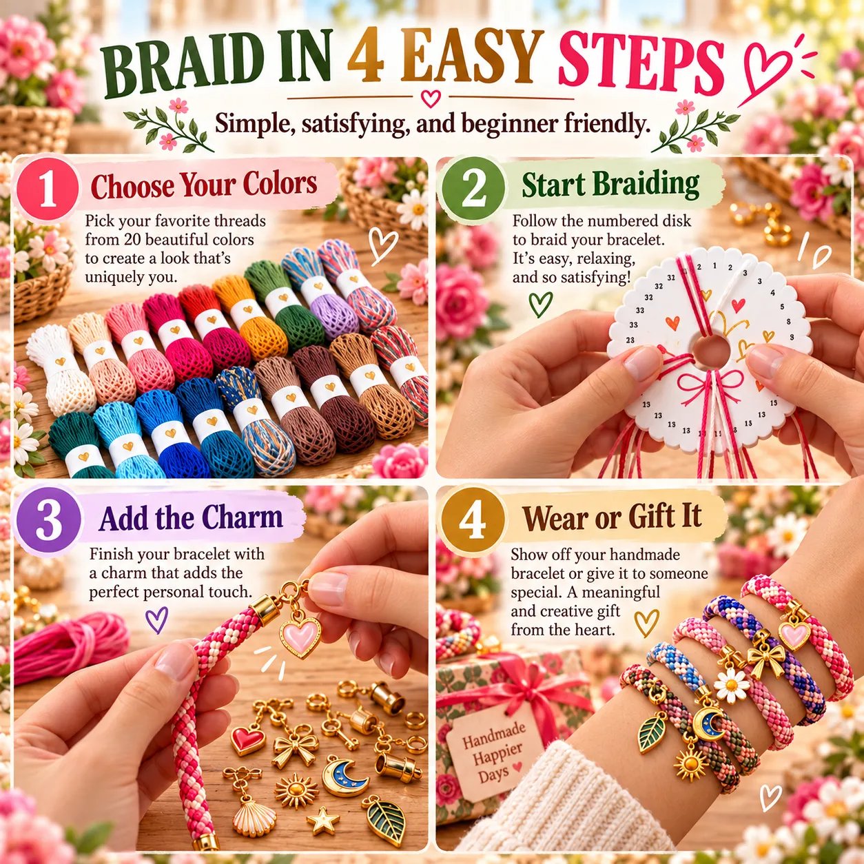 Four Step Kumihimo Bracelet Making Process