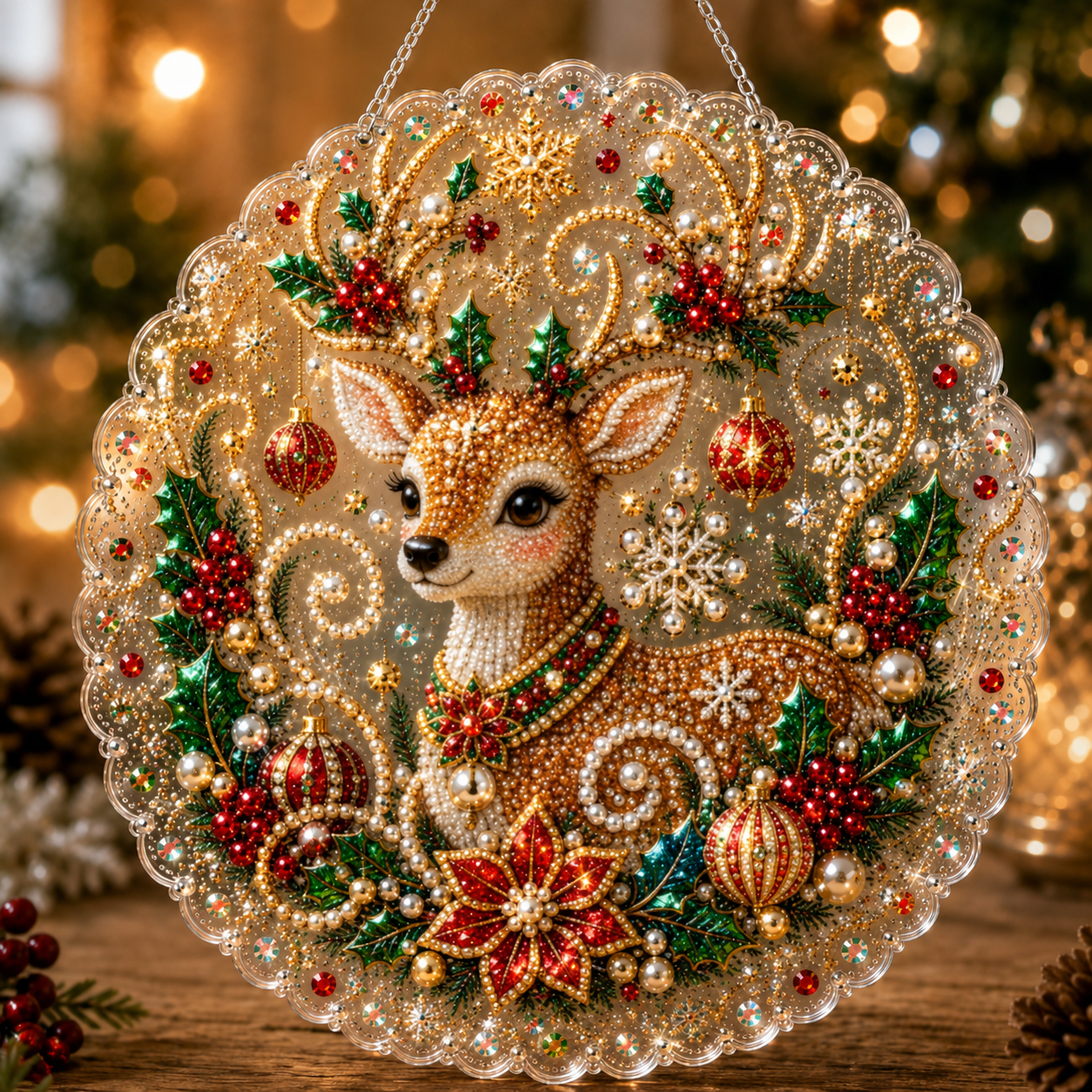 🔥Limited time 70% OFF - 🎅✨Christmas Pearl Diamond Art Hanging Ornament Kit - Sparkling DIY Window Ornament