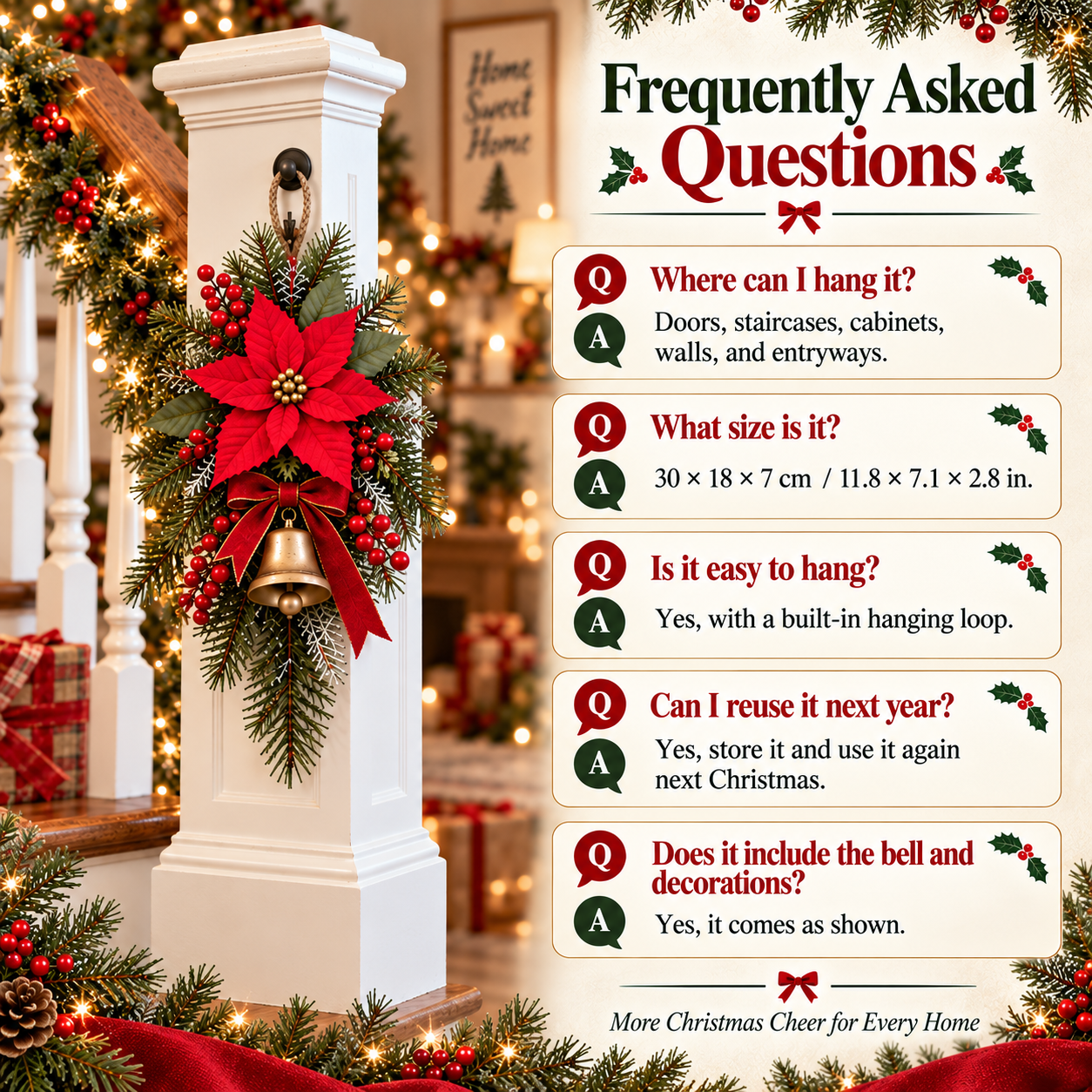 Frequently asked questions about Classic Red Poinsettia Christmas Swag