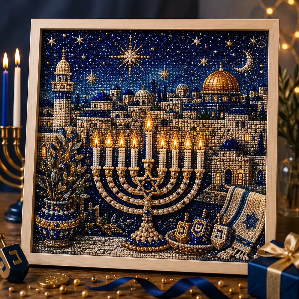 🧘Relaxing & Beginner-Friendly - 🕎✨DIY Hanukkah Pearl Art Kit(❤Same as the Vedio)