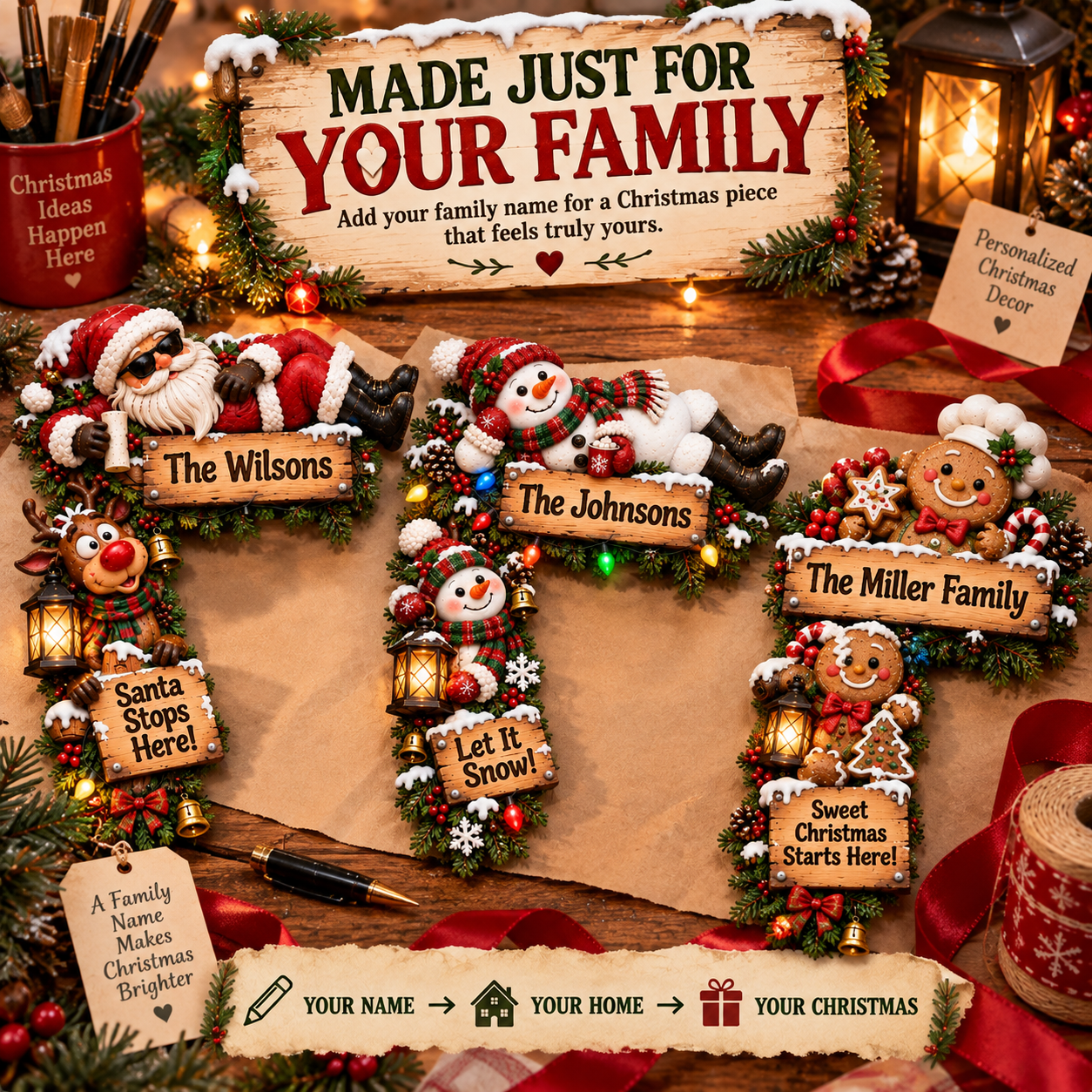 Custom family name Christmas door frame decoration