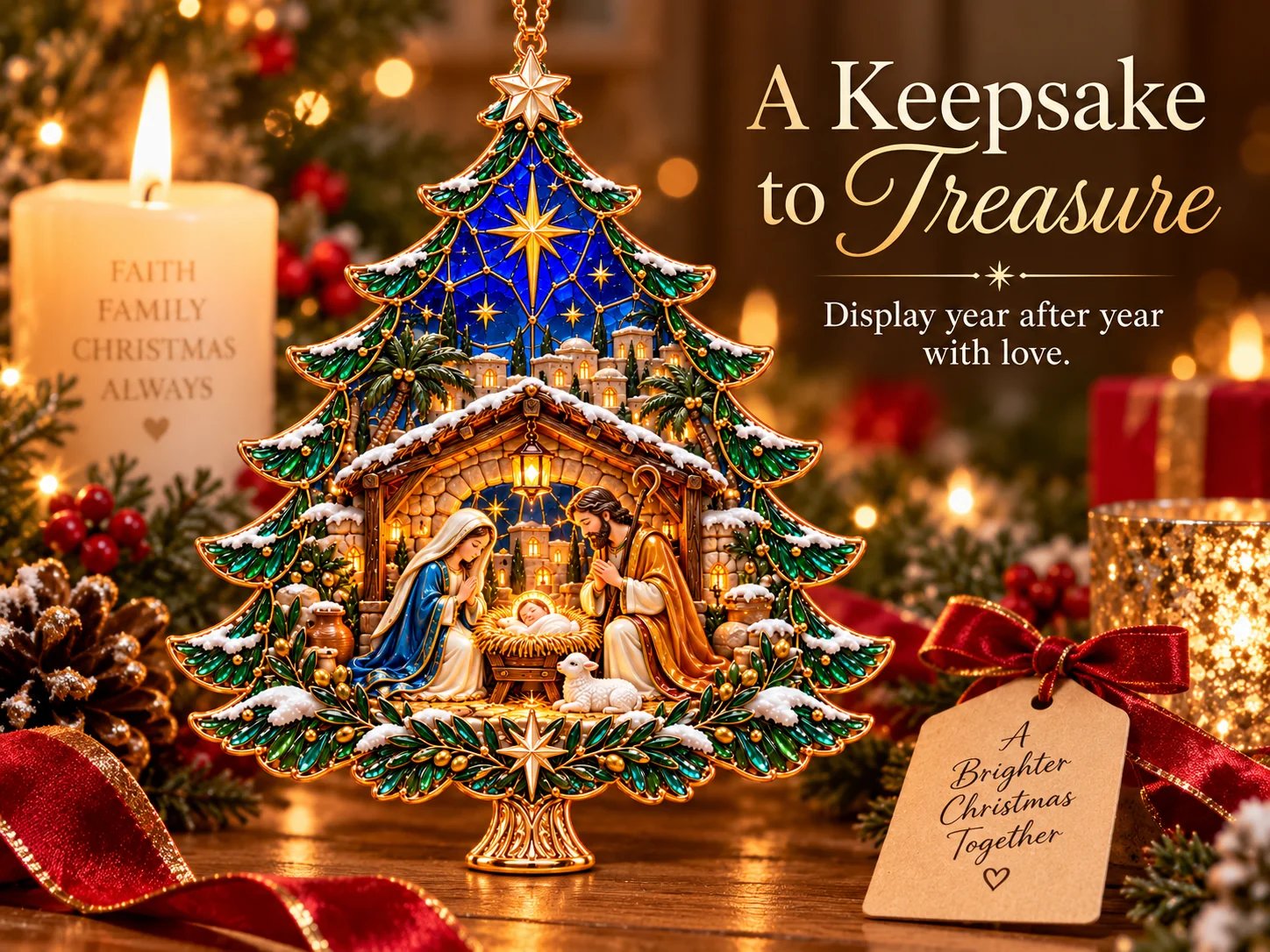 Stained Glass Style Nativity Christmas Ornament