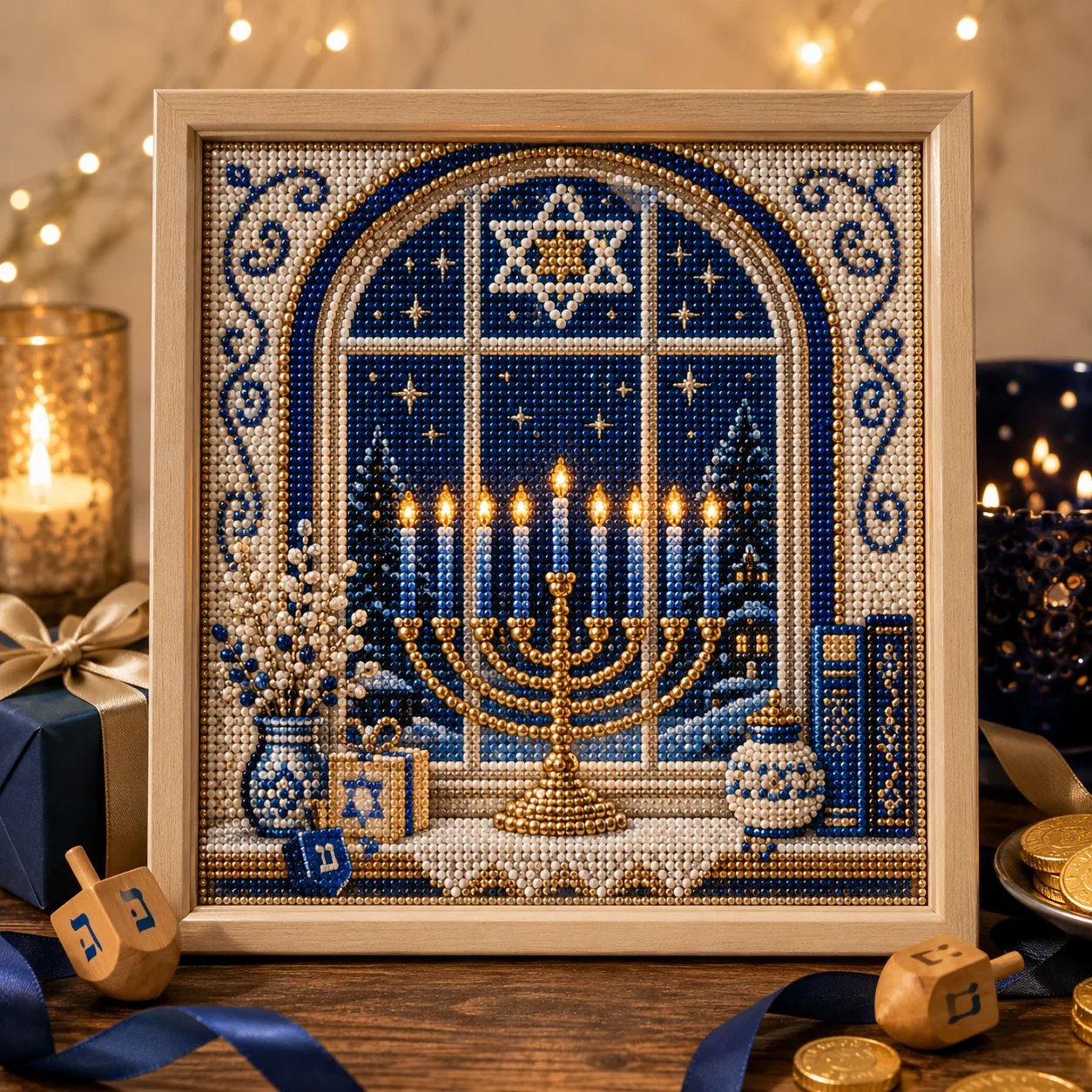 🧘Relaxing & Beginner-Friendly - 🕎✨DIY Hanukkah Pearl Art Kit(❤Same as the Vedio)