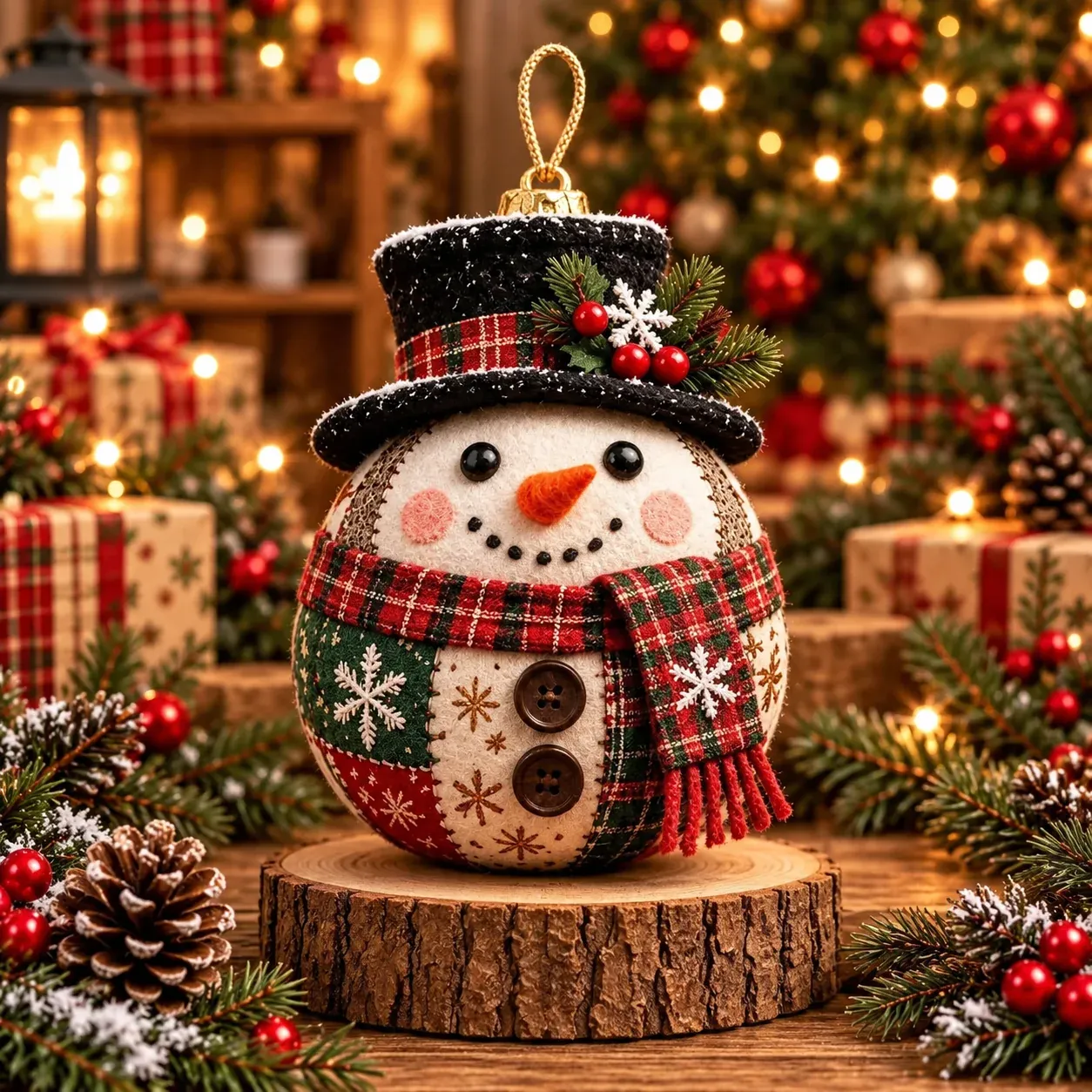 Frosty Snowman finished patchwork ornament design