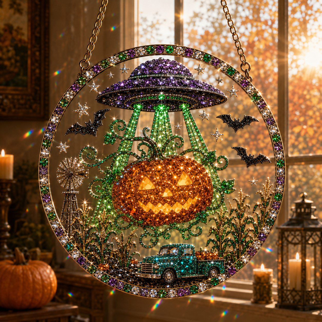 🔥Limited Time 70% OFF – 🎃💀 Halloween Skeleton Cowboy Suncatcher Diamond Art Hanging Ornament Kit – Sparkling DIY Window Decor