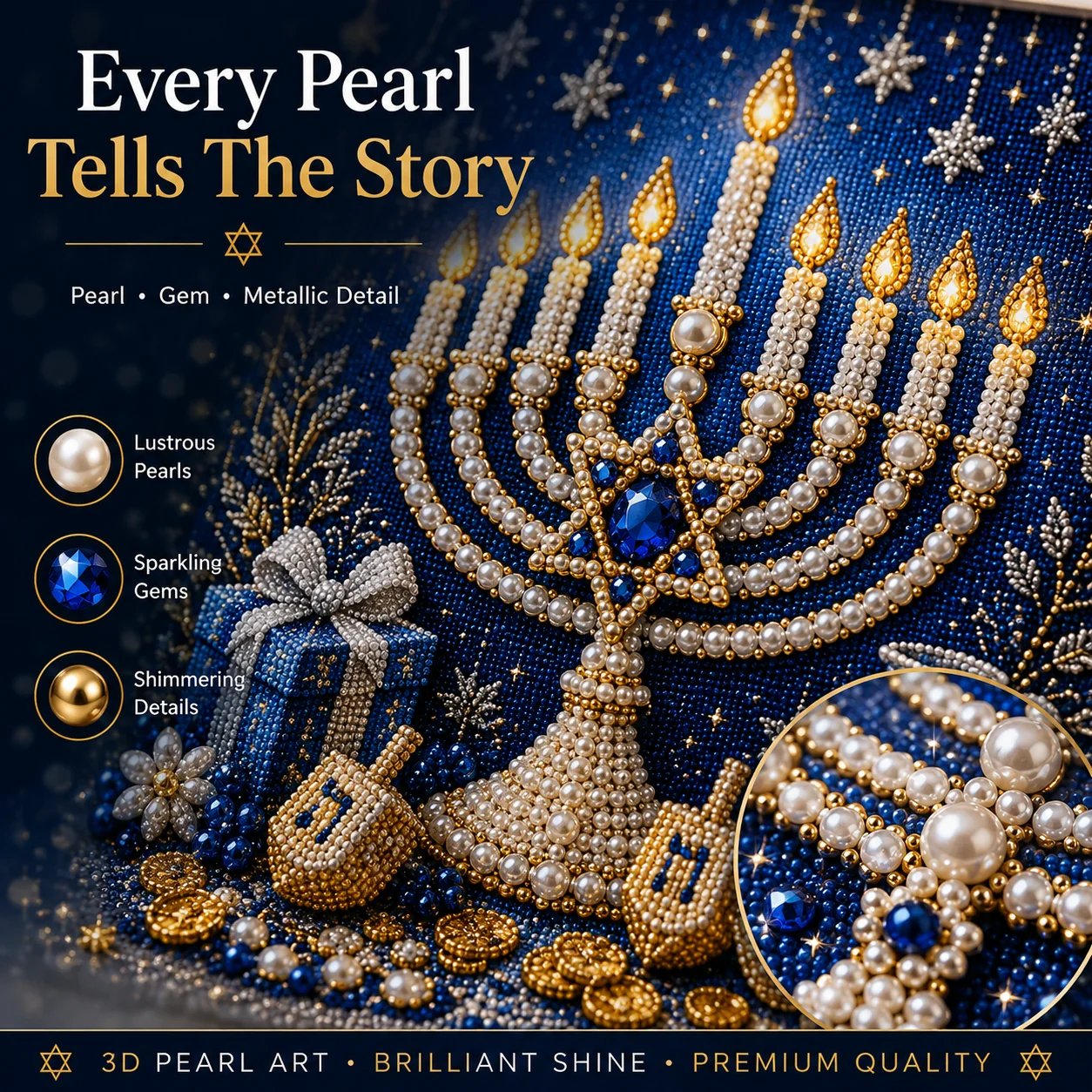 🧘Relaxing & Beginner-Friendly - 🕎✨DIY Hanukkah Pearl Art Kit(❤Same as the Vedio)