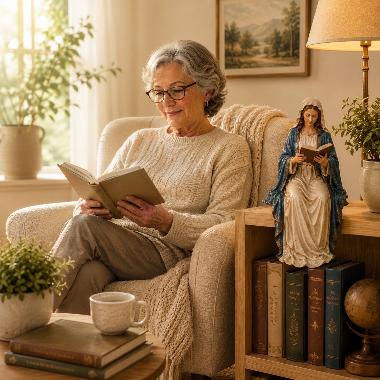 🎁Last Day 50% OFF 📖 Handcrafted Virgin Mary Reading Bookshelf Figure