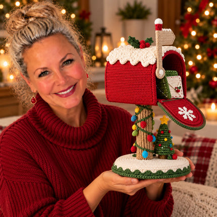 Crochet Christmas Mailbox Pattern - Amigurumi Holly and Snow Hat PDF