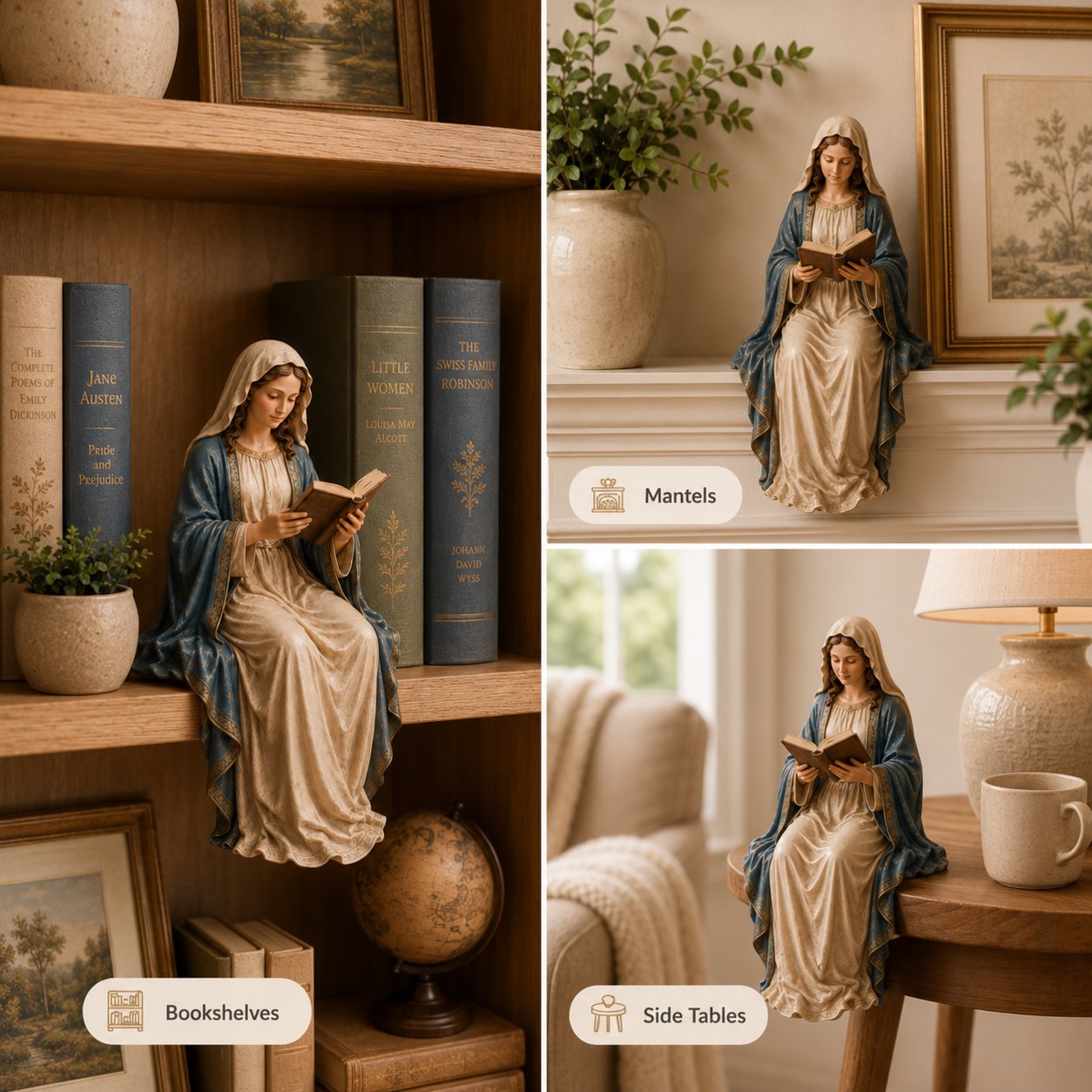 🎁Last Day 50% OFF 📖 Handcrafted Virgin Mary Reading Bookshelf Figure