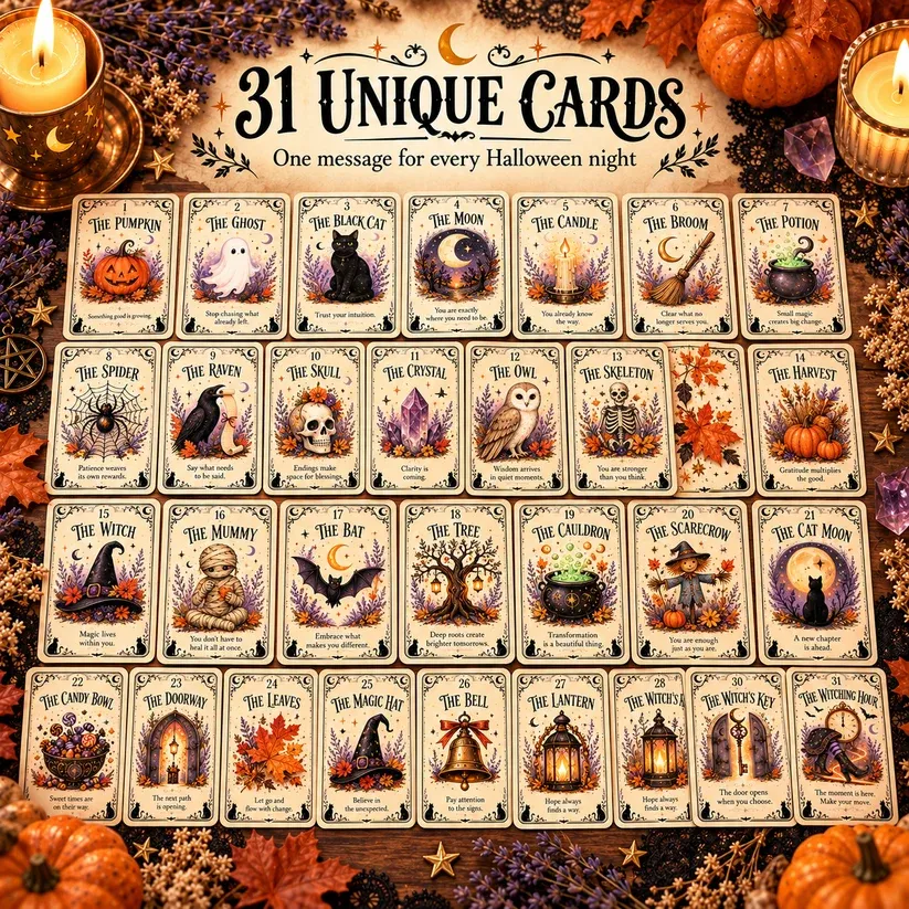 🔥Limited time 70% OFF -🎃 Sweet & Spooky Halloween Oracle Deck – 31 Daily Spooky Messages for October
