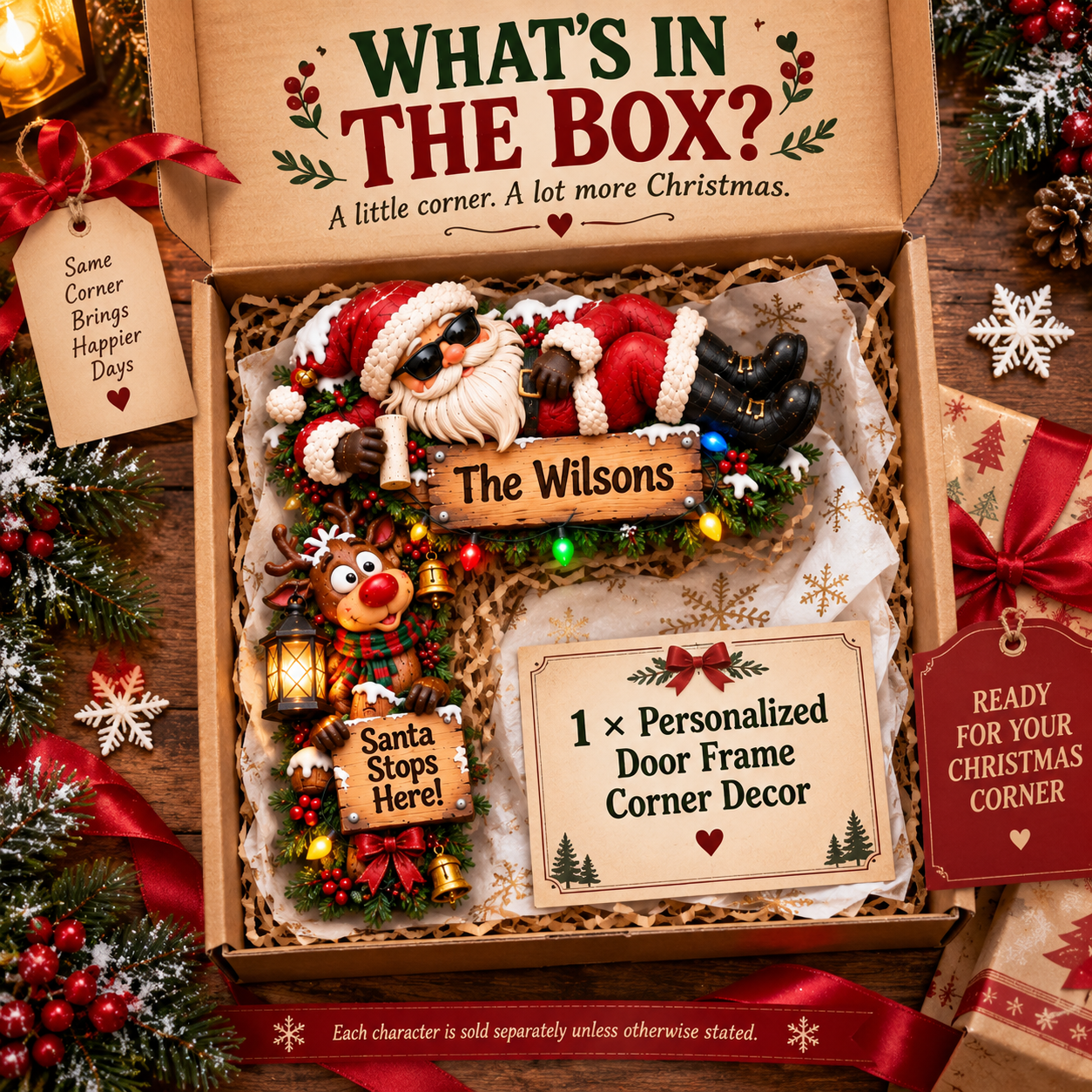Package contents for personalized Christmas door corner decoration