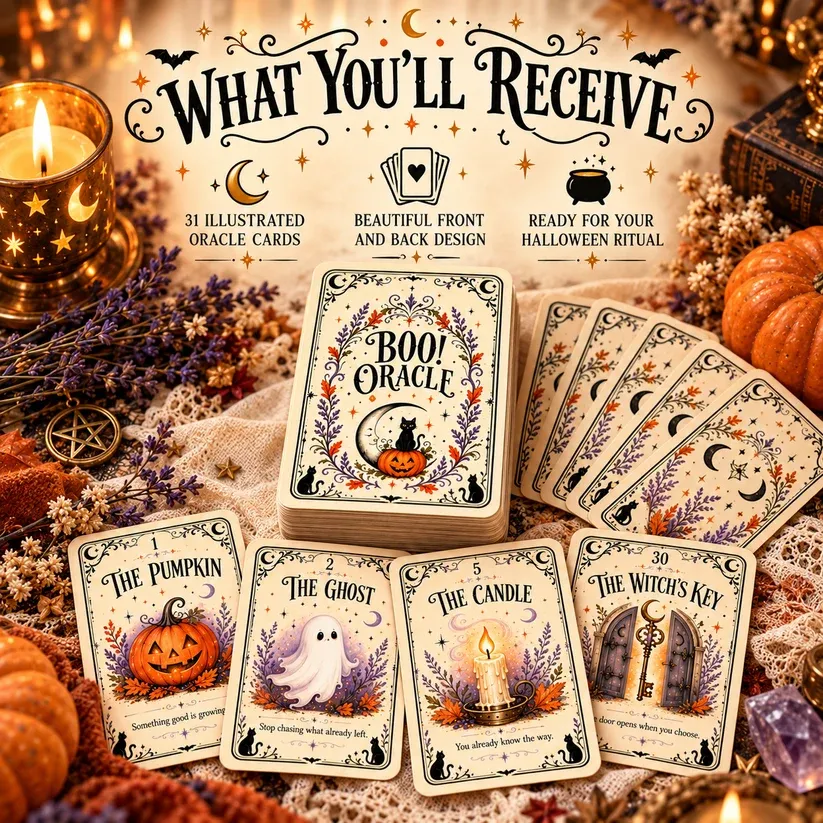 🔥Limited time 70% OFF -🎃 Sweet & Spooky Halloween Oracle Deck – 31 Daily Spooky Messages for October