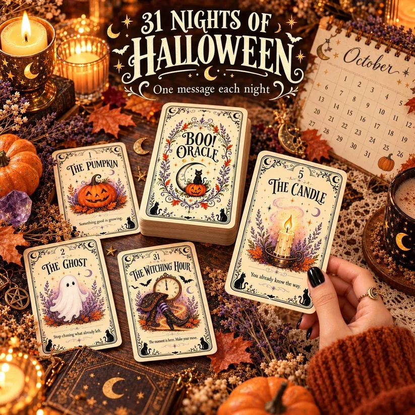 🔥Limited time 70% OFF -🎃 Sweet & Spooky Halloween Oracle Deck – 31 Daily Spooky Messages for October