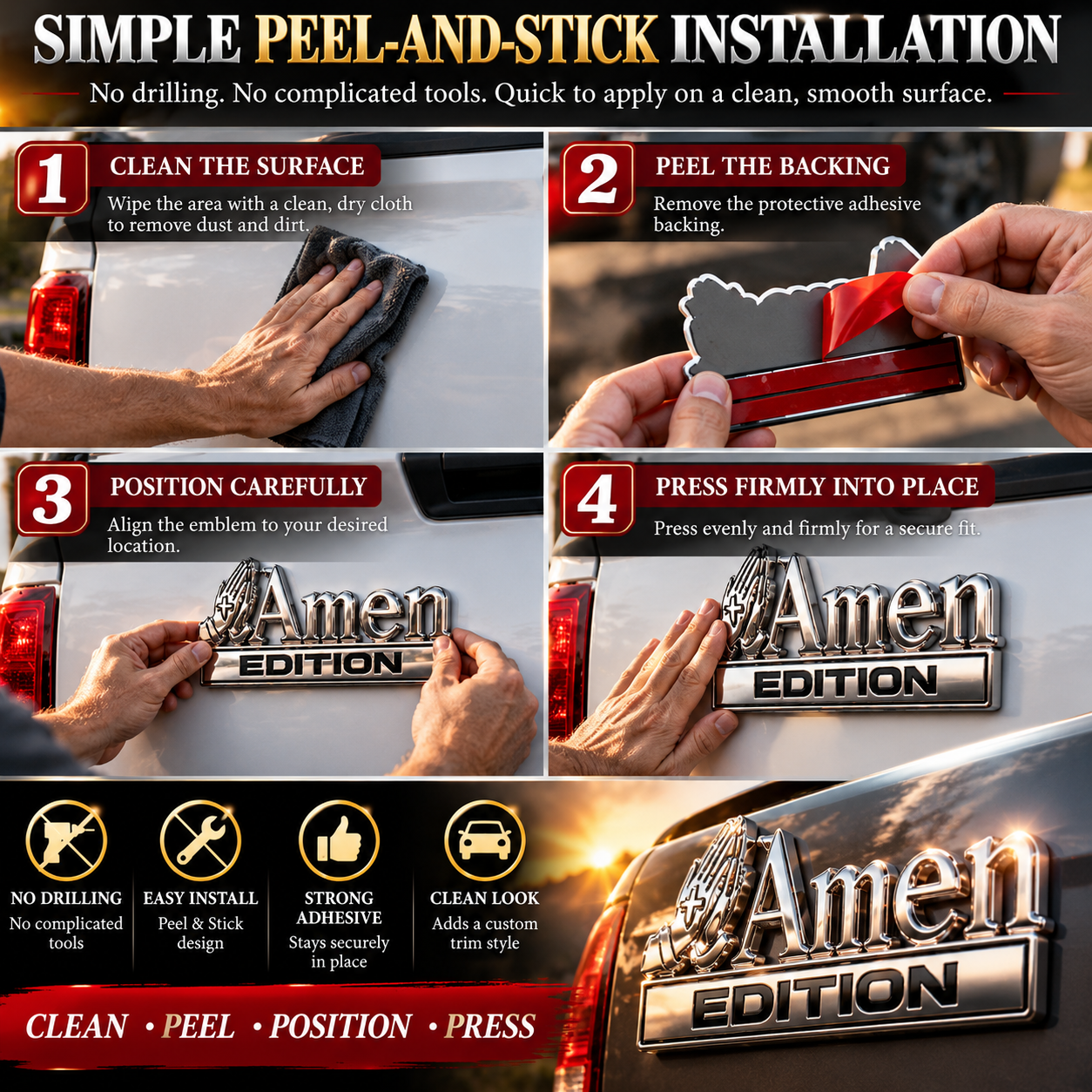 AMEN Emblem Peel And Stick Installation