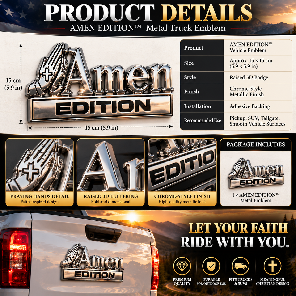 AMEN Edition Metal Car Emblem Product Details