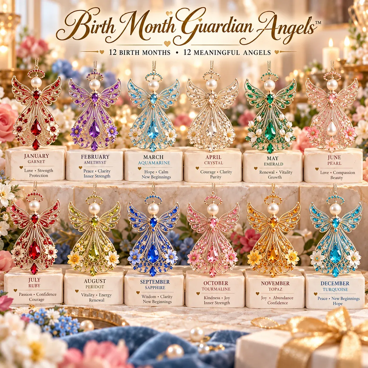 Complete collection of twelve birth month guardian angels