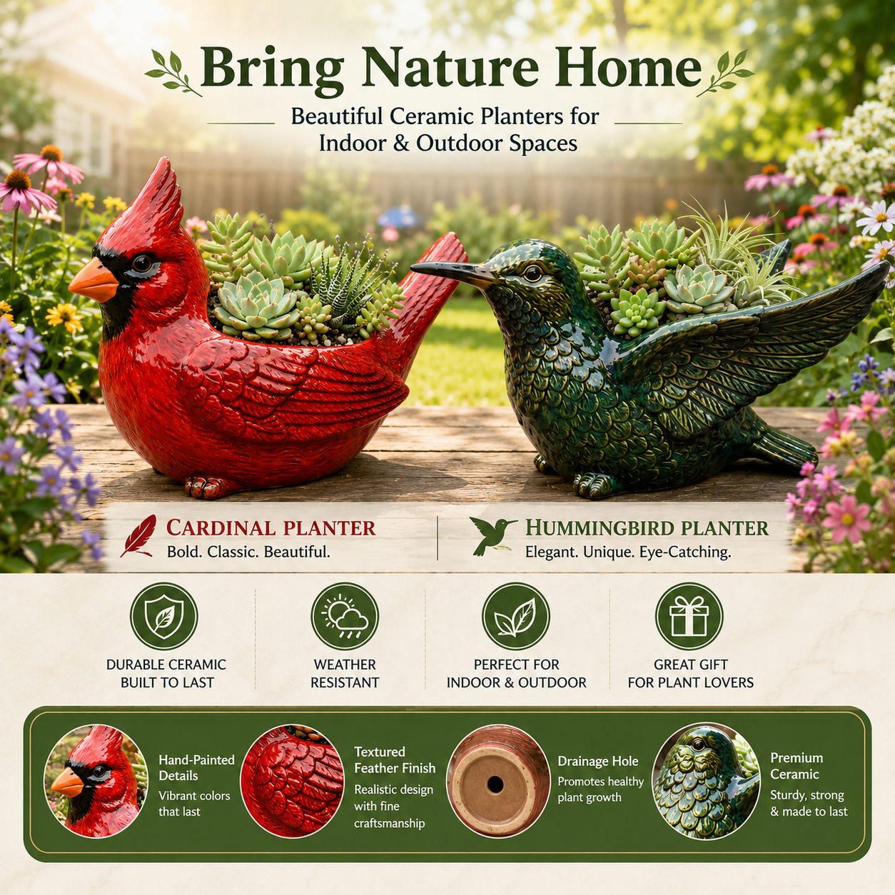 🐦 Cardinal Bird Succulent Planter