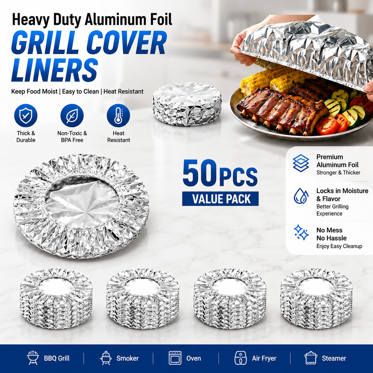 ⚡Hot Sales 70% OFF🔥Aluminum Foil Heat Shield Covers – No Plastic 🥘