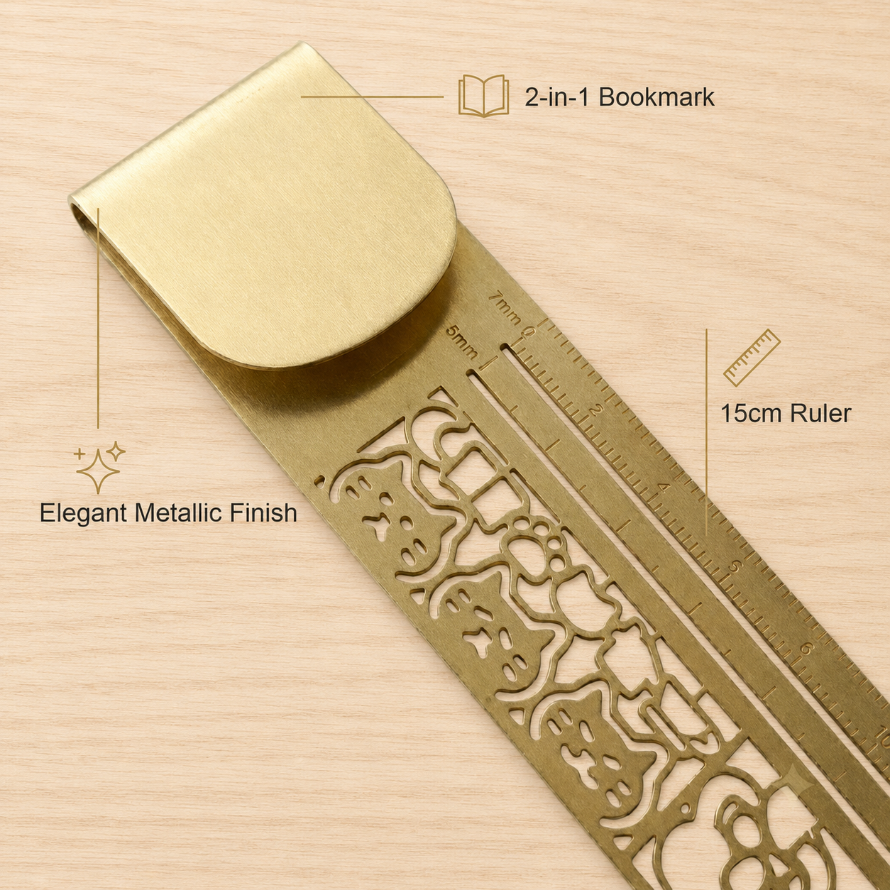 🔥Last Day 50% OFF - 😻📏 Cat Lover’s 3-in-1 Metal Bookmark Ruler | Bookmark, Ruler & Coloring