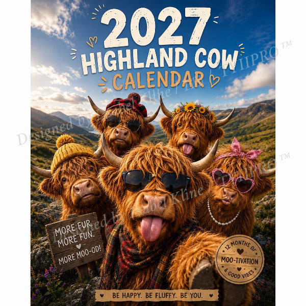 🔥Last Day 70% OFF2027 Funny Highland Cow Wall Calendar | A4 Hanging Calendar | Designed by Isabel Kline