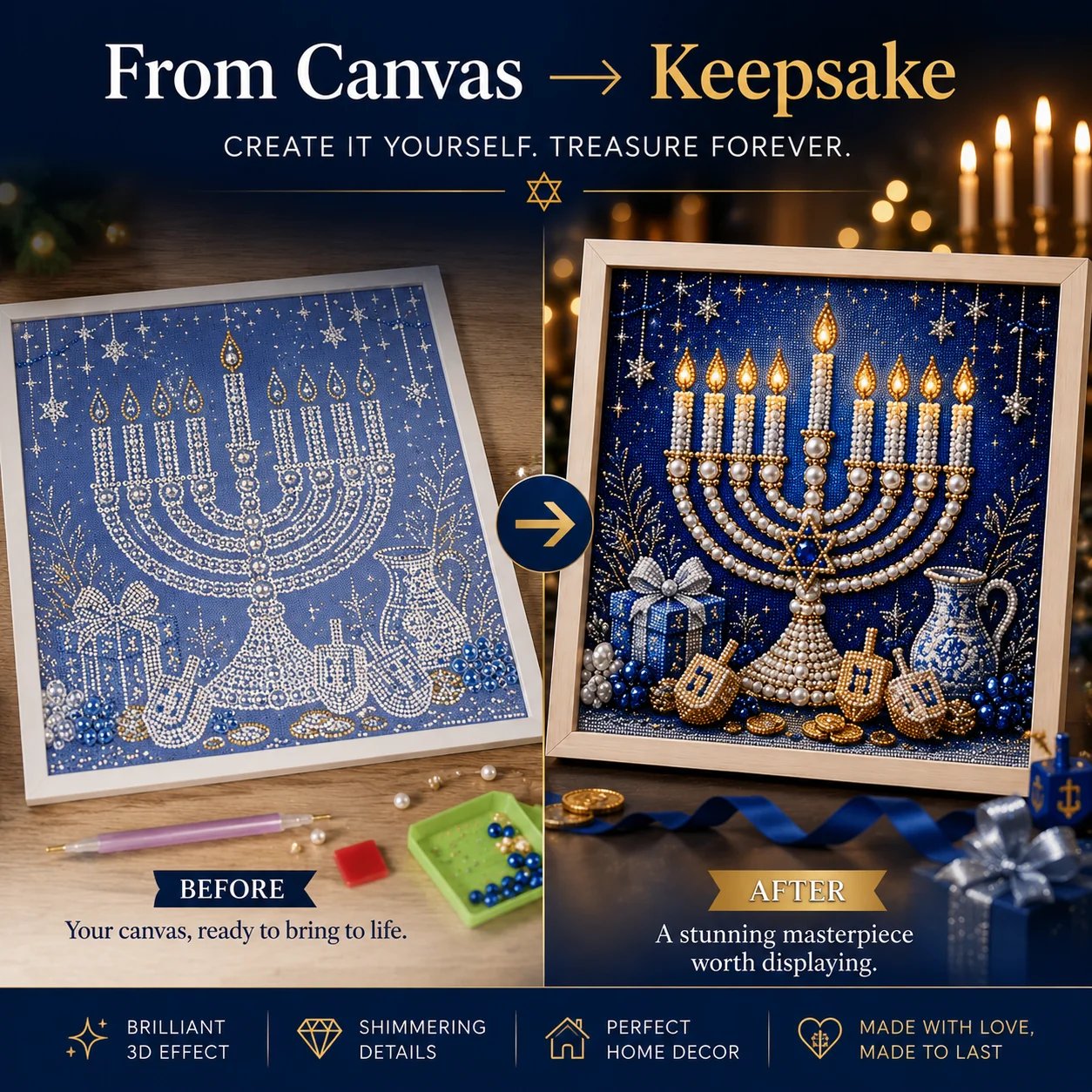 🧘Relaxing & Beginner-Friendly - 🕎✨DIY Hanukkah Pearl Art Kit(❤Same as the Vedio)