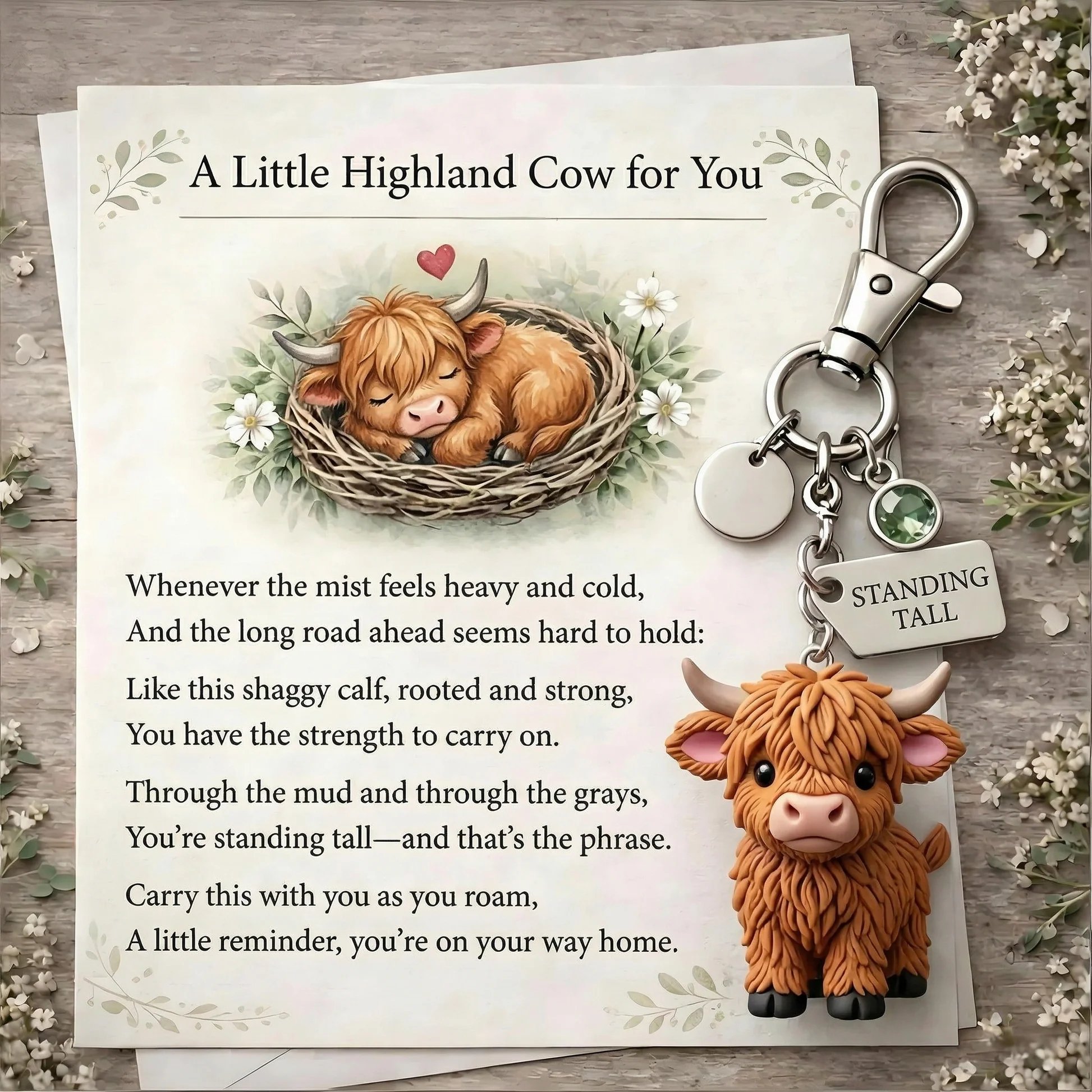 🔥LAST DAY 49% OFF - 🐮A Little Highland Cow For You Keychain: Your Daily Reminder of Quiet Strength