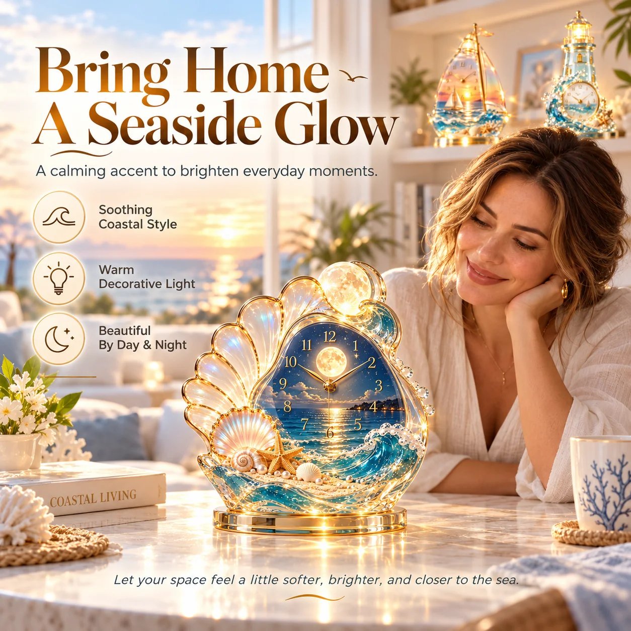 Coastal Glow Clock gift scene