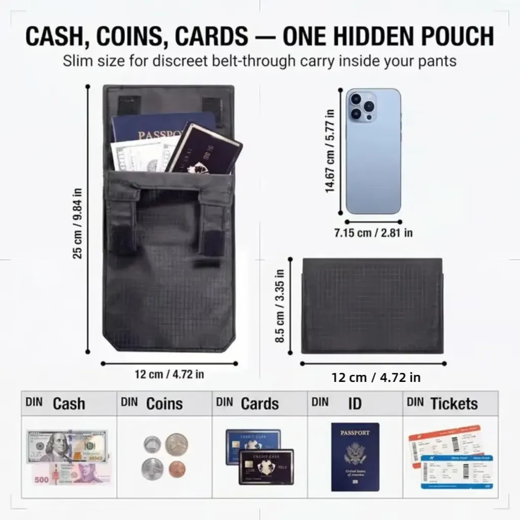 ✈️ Hidden Anti-Theft Passport Pouch – Slim Travel Security Belt Wallet for Cash, Cards & Documents
