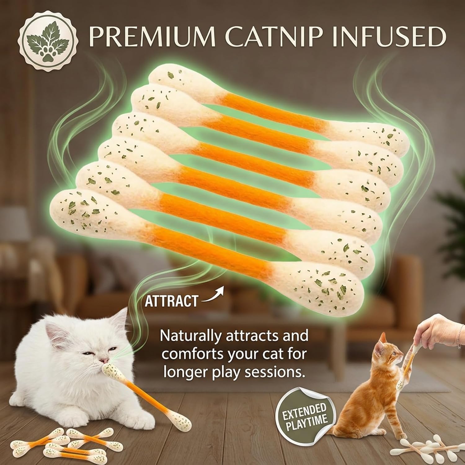 ❤For happy, healthy, and active indoor cats🐱Swabs Large Size Cat Toys with Catnip