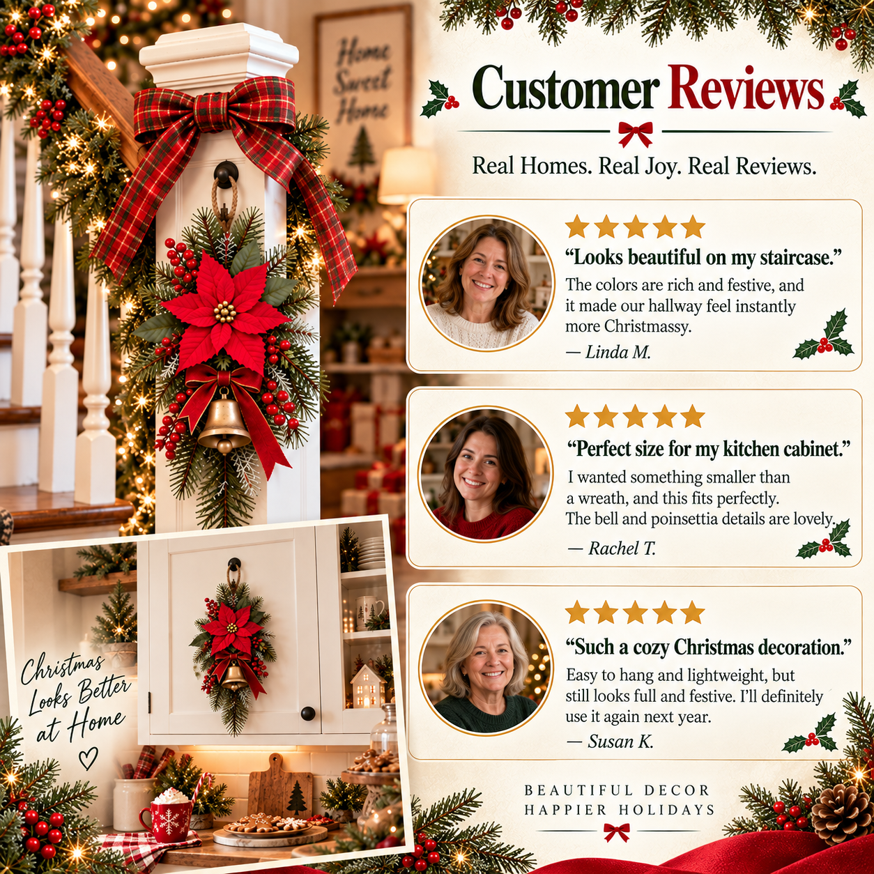 Customer reviews for Classic Red Poinsettia Christmas Swag