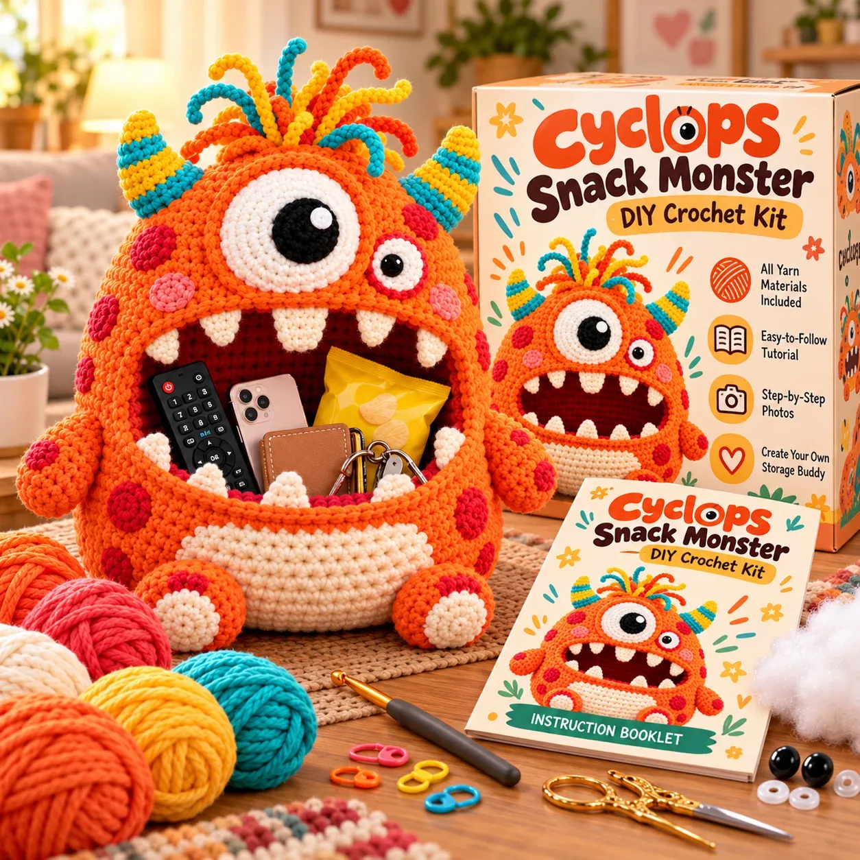 🔥Last 40pcs🎉-“Clutter Munchers” – Hungry Monsters: DIY Crochet Storage Buddies 👾🧶