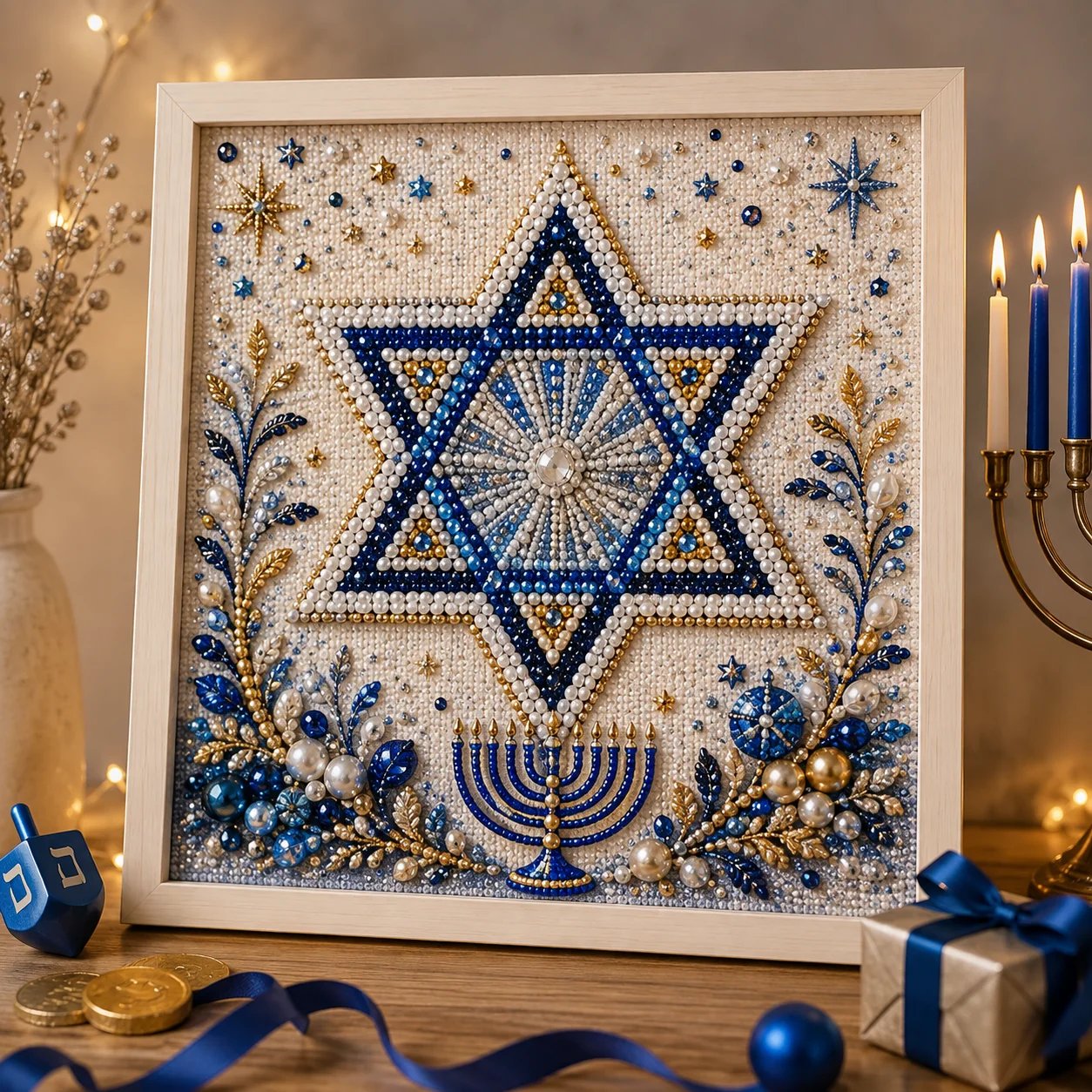 🧘Relaxing & Beginner-Friendly - 🕎✨DIY Hanukkah Pearl Art Kit(❤Same as the Vedio)