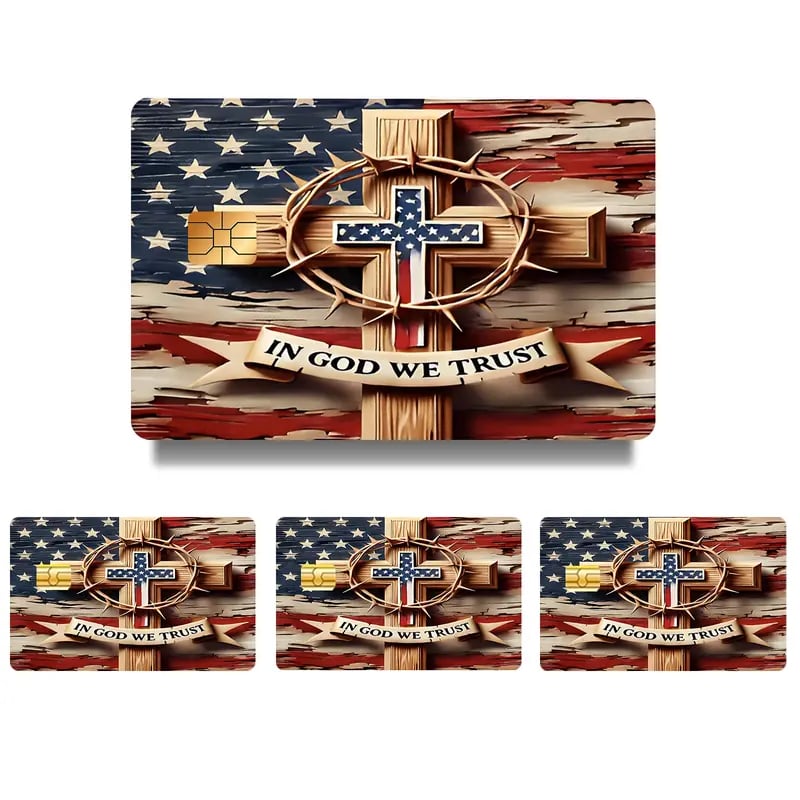 🔥Last Day 49% OFF - 💳✝️ Faith & Patriot Card Sticker Set – Inspirational Credit Card Stickers with Cross & Scripture Designs