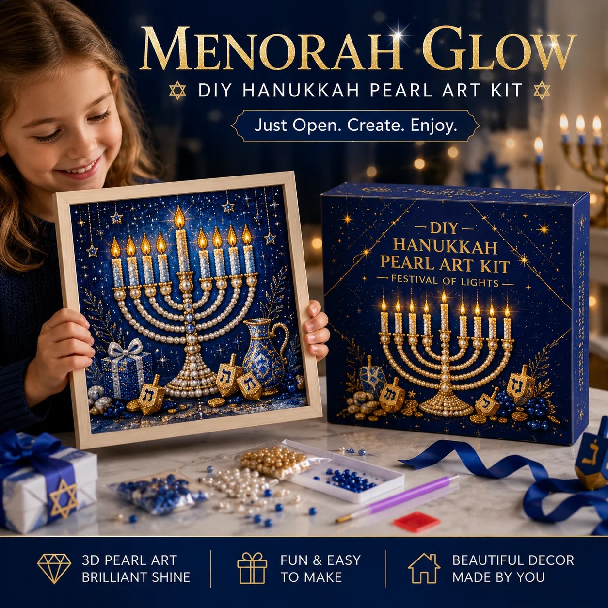 🧘Relaxing & Beginner-Friendly - 🕎✨DIY Hanukkah Pearl Art Kit(❤Same as the Vedio)